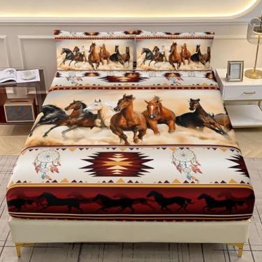 Imagem de AILONEN Jogo de lençol solteiro com elástico 3D, cavalo galopante, para decoração de quarto, 1 lençol com elástico + 2 fronhas, 3 peças