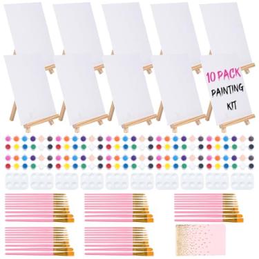 Imagem de VOCHIC Pacote Com 10 Telas De 8" X 10" E Cavalete, Kit Pintura Sip Para Adultos Crianças Acrílico, 50 Pincéis, Materiais Desenho, Festa Casal