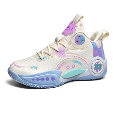 Imagem de Tênis de basquete masculino de cano alto, malha respirável, entressola acolchoada, sola texturizada e aderente(Beige,37 BR)