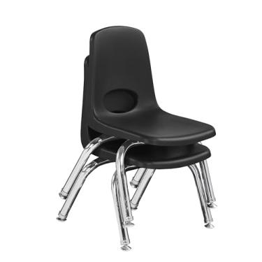 Imagem de Cadeira escolar empilhável de 25,4 cm, assento de estudante empilhável com pernas de aço cromado e deslizadores giratórios; para pré-escola, sala de aula ou escola em casa - preta (pacote com 2
