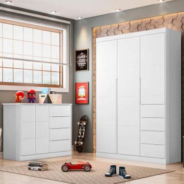 Imagem de Conjunto Infantil Guarda Roupa e Cômoda Yumi 100% MDF Branco Semi Bril