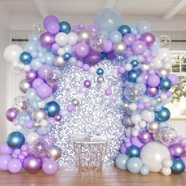 Imagem de Frozen Balloons Arch Garland Kit, 150pcs Pearl White Purple Blue Silver and Confetti Balloons for Girl Princess Birthday Winter Wonderland Baby Shower Wedding Engagement Decorations
