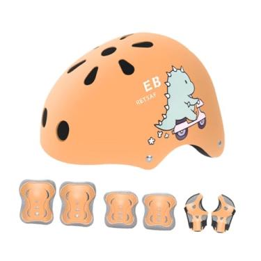 Imagem de menolana Capacete de bicicleta infantil ajustável com 7 peças, joelheira, cotoveleira, protetor de pulso, equipamento portátil, capacete leve para bicicleta e, Laranja
