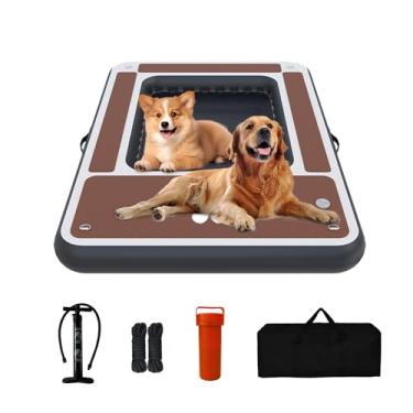 Imagem de Boia inflável para piscina para cães | Plataforma flutuante antiderrapante de EVA de 4 lados | 167 x 47 x 15 polegadas até 179 kg | Doca flutuante de piscina para cães, uso na piscina, lago, barco e
