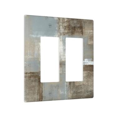 Imagem de Xuejiaku Capas de tomada cinza e marrom arte abstrata pintura a óleo 2 gangues interruptor duplo interruptor de luz placa decorativa placa de parede GFCI capas de placa de interruptor elétrico para