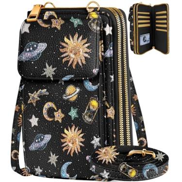 Imagem de Miss Adola Bolsa de telefone feminina – Lindas bolsas transversais, carteira para celular com alça ajustável, zíper e compartimentos para cartão, Sun Universe