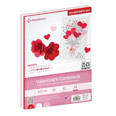 Imagem de PrintWorks Cartolina de Dia dos Namorados 21,6 cm x 28 cm - 50 folhas - 3 cores sortidas (vermelho, rosa e branco) - Ideal para projetos escolares e de artesanato - 30,4 kg/147 g/m² e 29,5 kg/176 g/m²