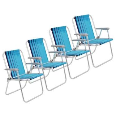 Imagem de Kit 4 Cadeira de Praia Camping Alumínio Samoa Azul Tramontina