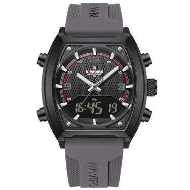 Imagem de NAVIFORCE Relógios masculinos modernos de negócios, relógio de pulso multifuncional à prova d'água, mostrador duplo, relógio de presente para homens, preto + cinza + cinza, Relógios esportivos