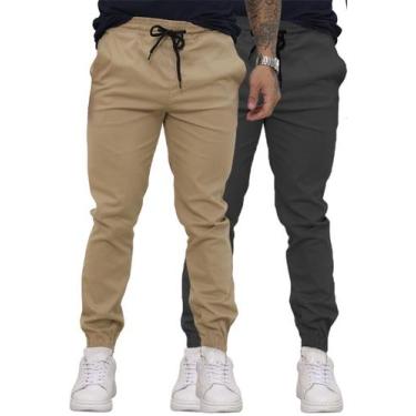 Imagem de Kit 02 Calças Jogger Masculina Sarja Premium Preta e Bege - Tbasics, C