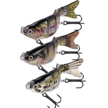 Imagem de Balifly Isca de pesca Topwater com 6 segmentos, isca de natação biônica, iscas de pesca robóticas realistas para truta walleye, robalo, água salgada, equipamento de pesca de água doce, 3 peças FS/YE