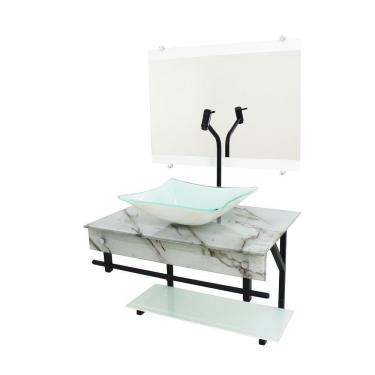 Imagem de Gabinete De Vidro 60Cm Apx Cuba Quadrada  - Mármore Branco