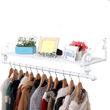 Imagem de Trilho De Roupas Montado Na Parede - Trilho De Parede Pesado Retro Com Trilho De Armazenamento De Roupas Destacável - Perfeito Para Lojas Domésticas, White, 100x28cm