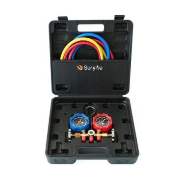 Imagem de Kit Manifold Gás R22, R134, R404 com mangueiras 90cm Suryha