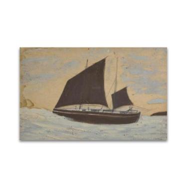 Imagem de RYLJCZ Reproduções de pintura famosas de Alfred Wallis - (barco à vela marrom) impressões em tela - pinturas de arte de parede para decoração de sala de estar 70 x 112 cm (27,6 x 44,0 pol) sem moldura