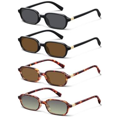 Imagem de Óculos de sol retrô retangulares femininos modernos pequenos anos 90 y2k óculos de sol quadrados proteção UV óculos de viagem, 5197-preto + leopardo + chá preto + armação de leopardo lente verde pinl