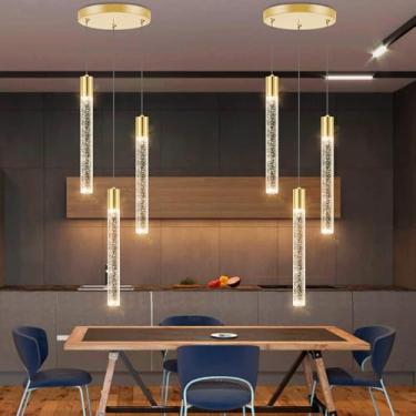 Imagem de 3 luzes pendentes para ilha da cozinha luzes LED modernas reguláveis luminárias pendentes para sala de jantar quarto luz suspensa dourada