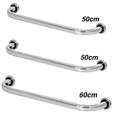 Imagem de Kit 3 Barras De Apoio Para Banheiro 2 - 50cm E 1 - 60cm - MetalCromo
