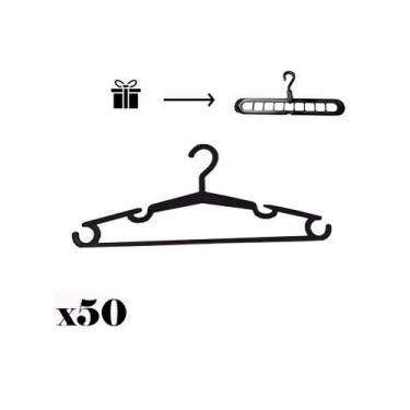 Imagem de Kit 50 Cabides Tradicionais Preto + 1 Cabide Mágico Preto - TF Injetad