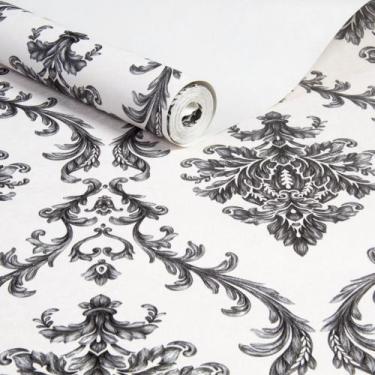 Imagem de Papel de Parede Magnific Clássico Arabesco Medalhão Preto e Branco Rol