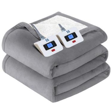Imagem de Cobertor elétrico Sealy King Size Flannel & Sherpa Light Grey
