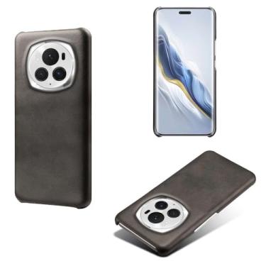 Imagem de Capa para Honor Magic 6 PRO,Proteção contra quedas,Casca de volta de cor sólida simples,Design de couro de imitação de plástico-Black