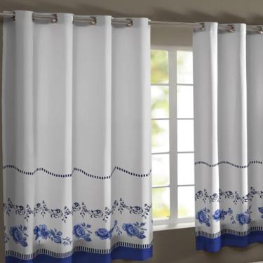 Imagem de Cortina de Cozinha Estampada Gorgurinho 3,00m x 1,50m Com Ilhós (Flor Azul)