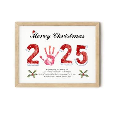 Imagem de TwoDays Kit de artesanato com estampa de mão de Natal – Presente DIY para mãe, avó e família com filhos, lembrança decorativa de Natal para avós de filhos netos (2025, 30,5 x 40,6 cm, moldura de