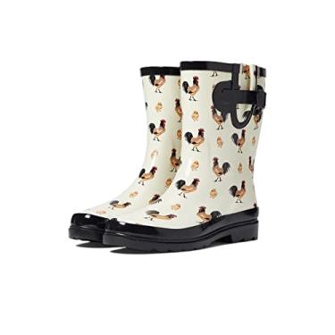 Imagem de Western Chief Waterproof Mid Rain Boots for Women - Pull On Style, Rubber Upper with All-Over Prints, Slip-On Design, and Buckle Closure Chicken Roost 10 M