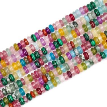 Imagem de HAAMIIQII Contas Rondelle de pedra multicolorida natural de 2 x 4 mm, 150 peças de contas espaçadoras de pedra preciosa solta de disco de abaco para fazer joias, artesanato, cordão de contas de 38 cm