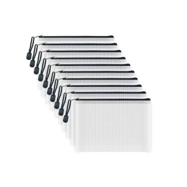 Imagem de AUSTARK 10 unidades de sacos de arquivos com zíper, bolsa com zíper, bolsa de documentos em PVC, pasta com zíper, bolsa de documentos, organizador de recibos para escritório escolar e viagens em casa, 10PCS B6 Size, White and Black, B6 Size