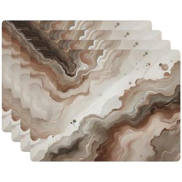 Imagem de Conjunto de 4 jogos americanos com revestimento de cortiça, design de mármore, decoração de mesa de jantar e banquete, jogo americano rígido 30,5 x 40,6 cm (taupe)