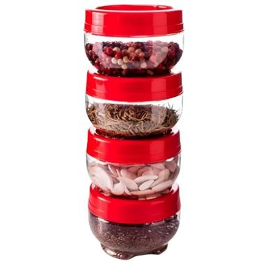 Imagem de Porta Tempero Empilhável 155ml - Kit com Tampa Rosca, Gire e Trave, Ideal para Cozinha e Organizador de Condimentos(10,VERMELHO)