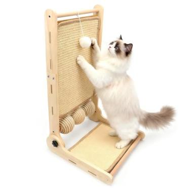 Imagem de Goosheep Poste arranhador para gatos em forma de L, 59 cm de altura, sisal e base de madeira, tábua arranhadora para gatos internos, resistente e vertical para arranhões, protege móveis (médio)