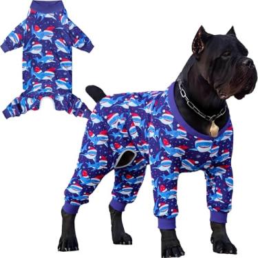 Imagem de Traje cirúrgico Dog Recovery masculino feminino após esterilização, pijama para cães de raça grande, macacão de cachorro, tubarão, 2GG