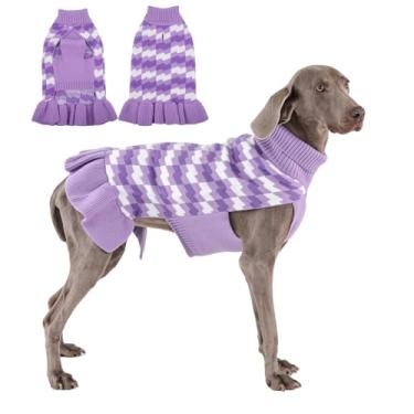 Imagem de OUOBOB Suéter de cachorro extragrande para meninas, vestido pulôver de malha quente com gola rolê para fêmeas, roupas macias e quentes para clima frio ou feriados, lindo traje de gola rolê - roxo 5GG