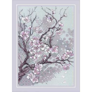 Imagem de RIOLIS - Flor de ameixa 2298, kits de ponto de trabalho negro natural 20,5 cm x 28,9 cm, kits de ponto cruz para iniciantes e avançados, kit de trabalho negro para adultos, kit de costura com bordado