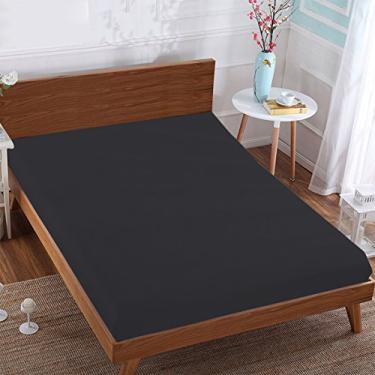 Imagem de BedDecor 1 lençol com elástico 100% algodão egípcio, bolso extra profundo de 38 cm (Queen curto - 152 x 189 cm - cinza escuro)