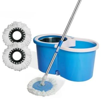 Imagem de Mop Giratório Com Balde 8L e 2 Refis – Cabo Longo e Centrifugação Rápida Sem Esforço(Azul 110 cm)