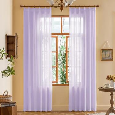 Imagem de Cortinas plissadas roxas claras de 203 cm de comprimento, cortinas plissadas leves com filtros leves com ganchos ajustáveis para a porta do pátio da sala de jantar, lilás pastel, 107 cm L x 203 cm, 2