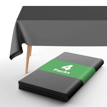 Imagem de URMONA Toalha de mesa de plástico descartável, 4 peças - 137 x 274 cm, toalha de mesa retangular, impermeável, adequada para festas, piqueniques, casamentos e acampamento (preto)