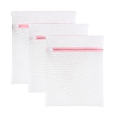 Imagem de Kit 3 Saco Protetor de Lavar Roupa com Zíper Máquina de Lavar Saquinhos 30x40 Peças Delicadas Lingerie Roupa Íntima Meias Proteção contra Danos e Desgastes Lavanderia