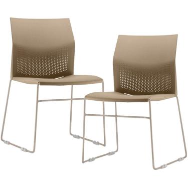 Imagem de Kit 02 Cadeiras Empilhável Fixa Link F02 Base Aço Nude - Lyam Decor