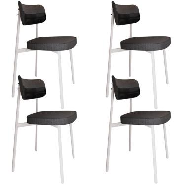 Imagem de Kit 04 Cadeiras Estofada Para Sala de Jantar Astrid Branco C01 Linho Preto Courino Preto - Lyam Decor