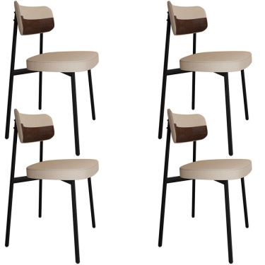 Imagem de Kit 04 Cadeiras Estofada Para Sala de Jantar Astrid Preto C01 Linho Areia Courino Whisky - Lyam Decor