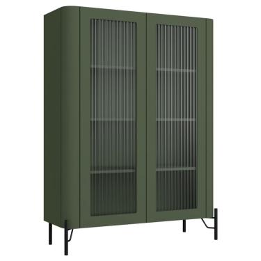 Imagem de Cristaleira Sala De Jantar 2 Portas Vidro Pés Industrial Preto Naim I03 Musgo - Lyam Decor