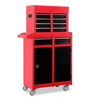 Imagem de ROAD DAWG ATBT1204D-RB-1 Organizador de oficina de garagem com rodinhas Torin: Caixa de ferramentas destacável com 4 gavetas com grande armário de armazenamento e prateleira ajustável, vermelho