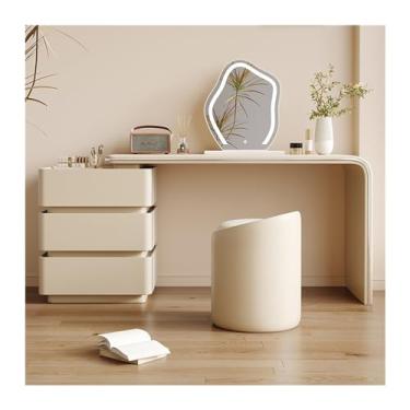 Imagem de Escrivaninha de penteadeira Mesa de toucador com 3 gavetas, conjunto moderno e simples, incluindo espelho maquiagem LED cadeira, perfeito para mulheres meninas(Beige,Médio)