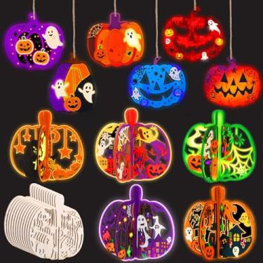 Imagem de BABORUI Artesanato de outono de madeira inacabada em 3D para crianças e adultos, abóboras de madeira para artesanato com tinta que brilha no escuro, kit de pintura de abóbora DIY para decorações de