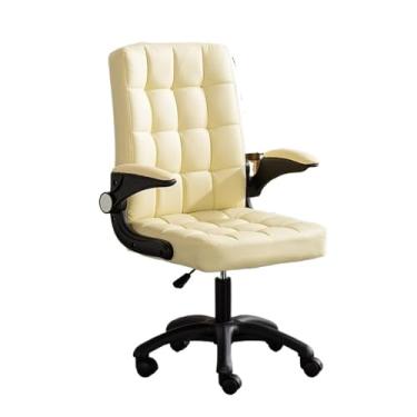 Imagem de Cadeira de escritório cadeira de escritório cadeiras de mesa de escritório em casa com apoio de braço flip-up, pele sintética, cadeira de mesa ajustável (branca)